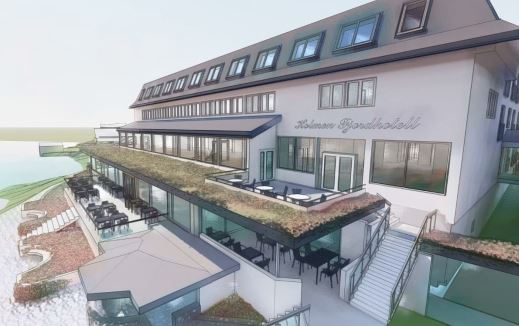 Illustrasjon av ny fasade mot sjøen
